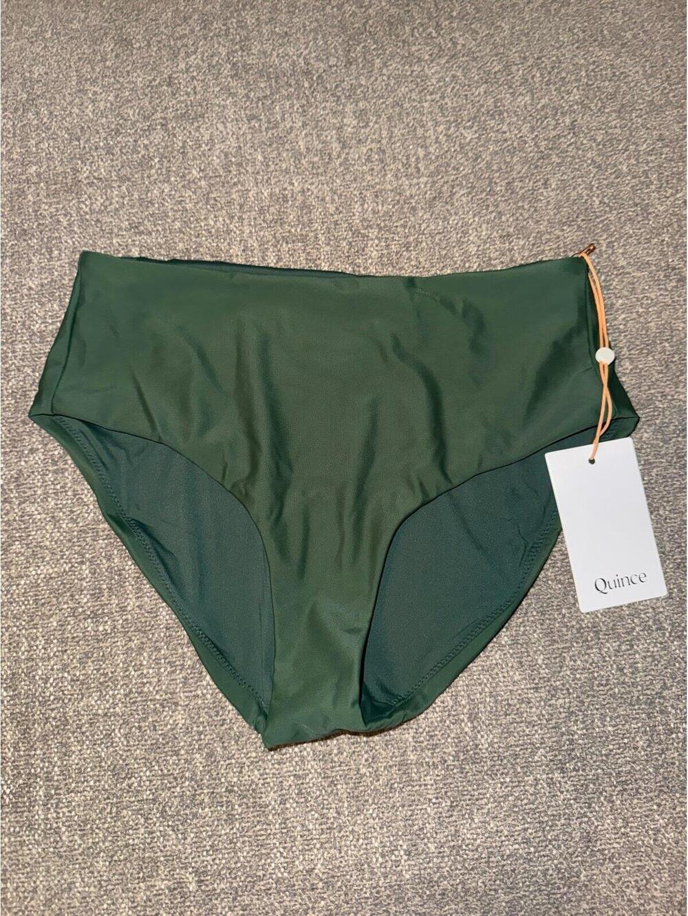 Quince High Waisted Bikini Bottom XS Dark Green NWT Recycled Swimwear